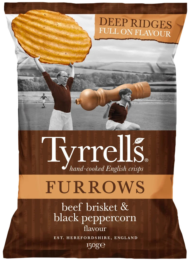 Tyrrells Beef Brisket & Black Peppercorn Furrows 150g Bag - Vegetarian