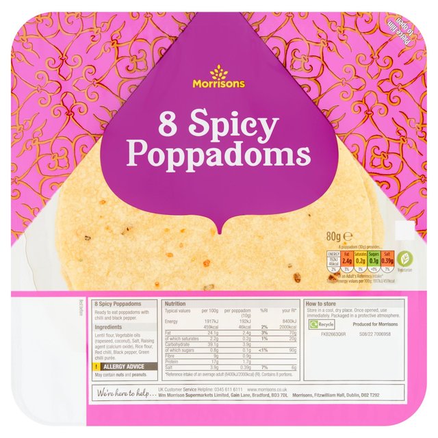 Morrisons Spicy Poppadums 8 pack - FRAGILE
