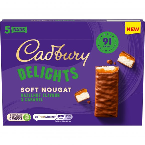 Cadbury Delight Soft Nougat Hazelnut & Caramel Bars 5 pack