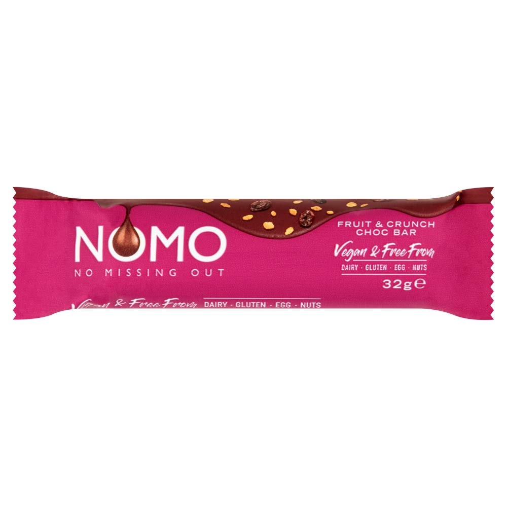 Nomo Fruit & Crunch Choc Bar 38g - Vegan- Dairy Free - Gluten Free