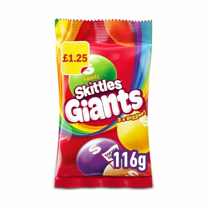Skittles Giants Vegan Chewy Sweets Fruit Flavoured Pouch Bag 116g