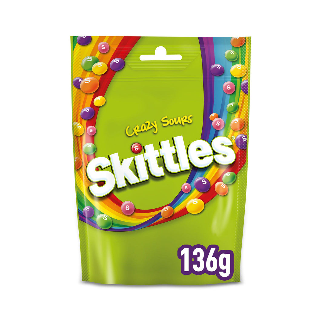 Skittles Giants Vegan Chewy Sour Sweets Fruit Flavoured Pouch Bag 136g
