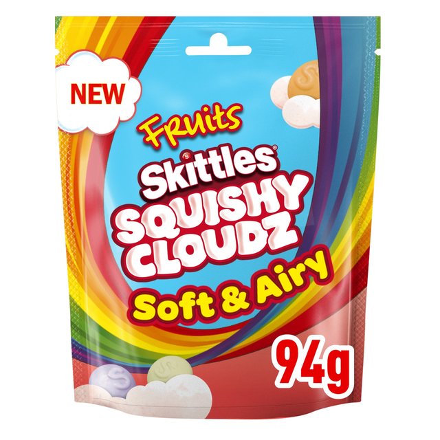 Skittles Squishy Cloudz Chewy Sweets Fruit Flavoured Sweets Pouch Bag 94g