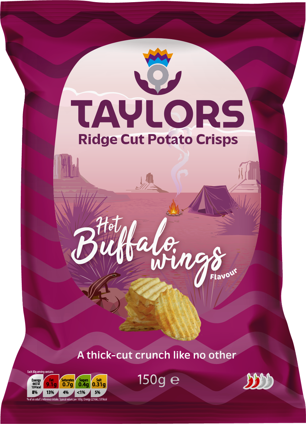 Taylors Hot Buffalo Wing Flavour Crisp 150g ( 5.3oz) bag