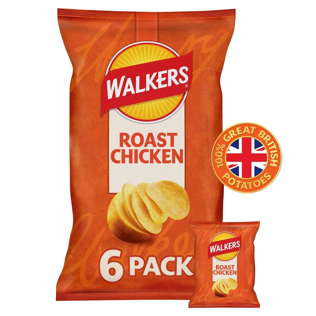 Walkers Roast Chicken Flavoured Crisps 6 x 25g Bag Vegetarian