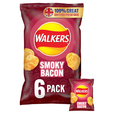 Walkers Crisps Smoky Bacon Flavoured Crisps 6 x 25g Bag Vegetarian