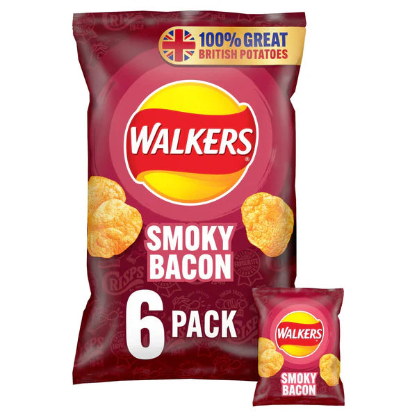 Walkers Crisps Smoky Bacon Flavoured Crisps 6 x 25g Bag Vegetarian