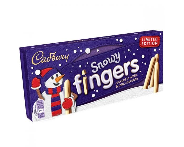 Cadbury White Snowy Fingers Box 115G CHRISTMAS