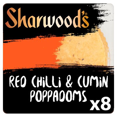 Sharwoods Chilli & Cumin Poppadoms 8 pack - FRAGILE